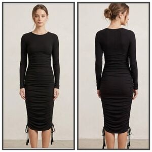 Wilfred Free Black Long Sleeve Ruched Bodycon Dress Size Small